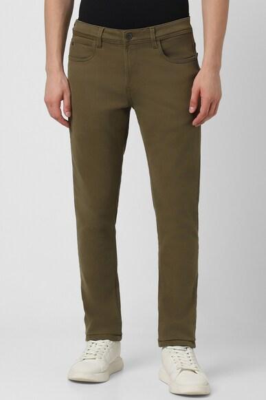 men olive dark wash slim tapered jeans