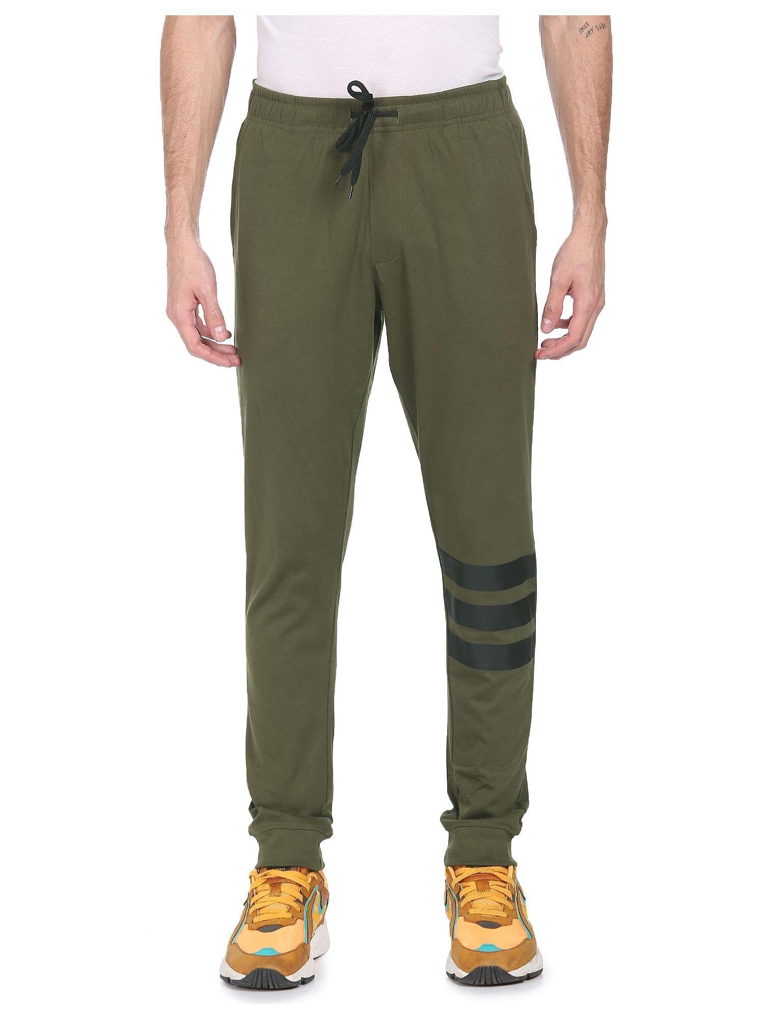 men olive drawstring waist solid joggers