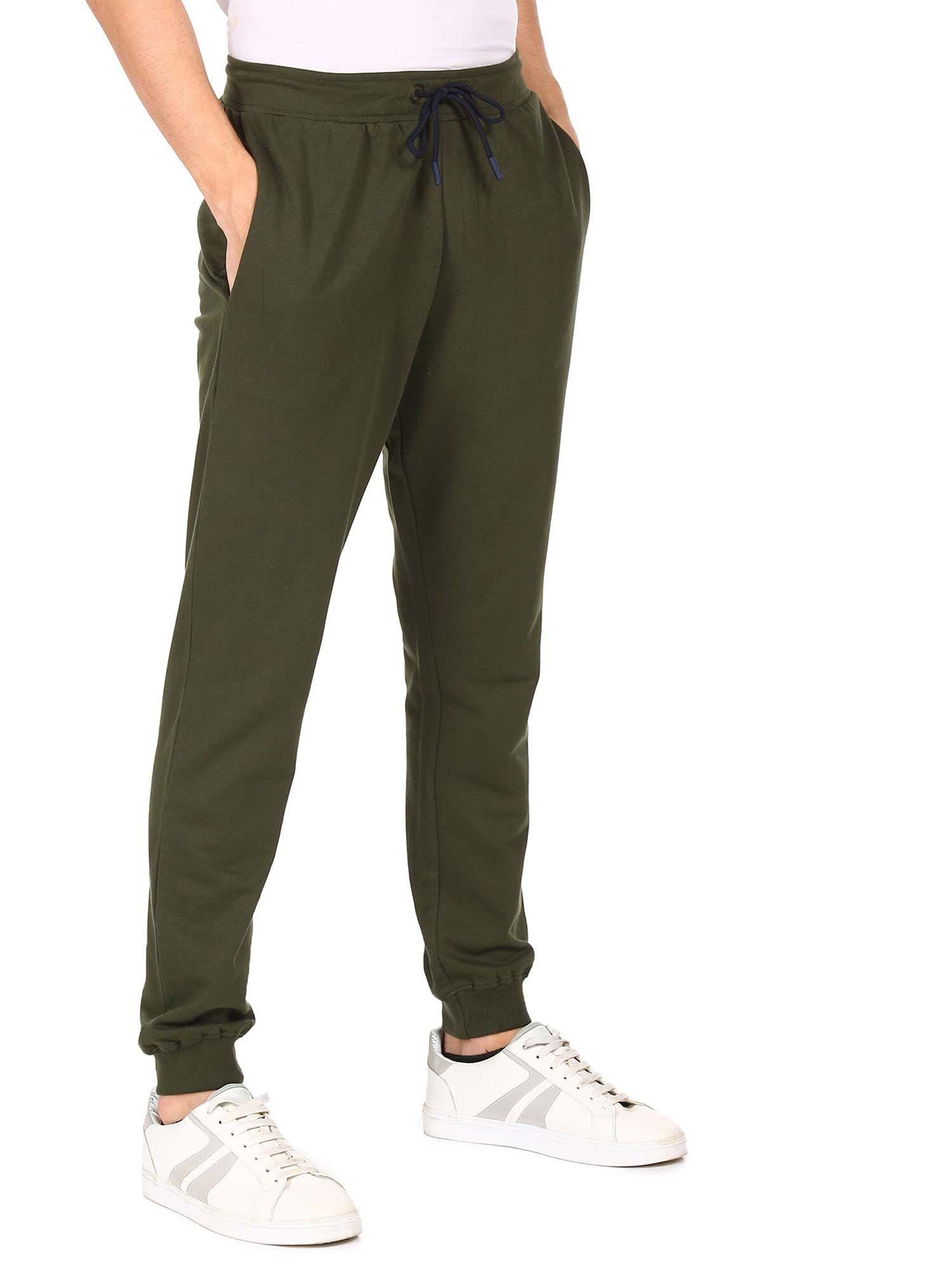 men olive elasticized waist solid joggers