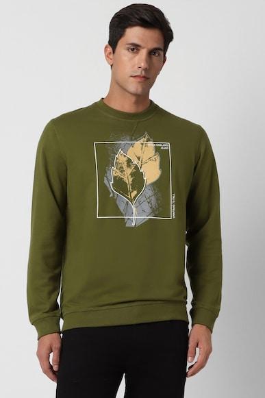 men olive graphic print crew neck sweatshirt