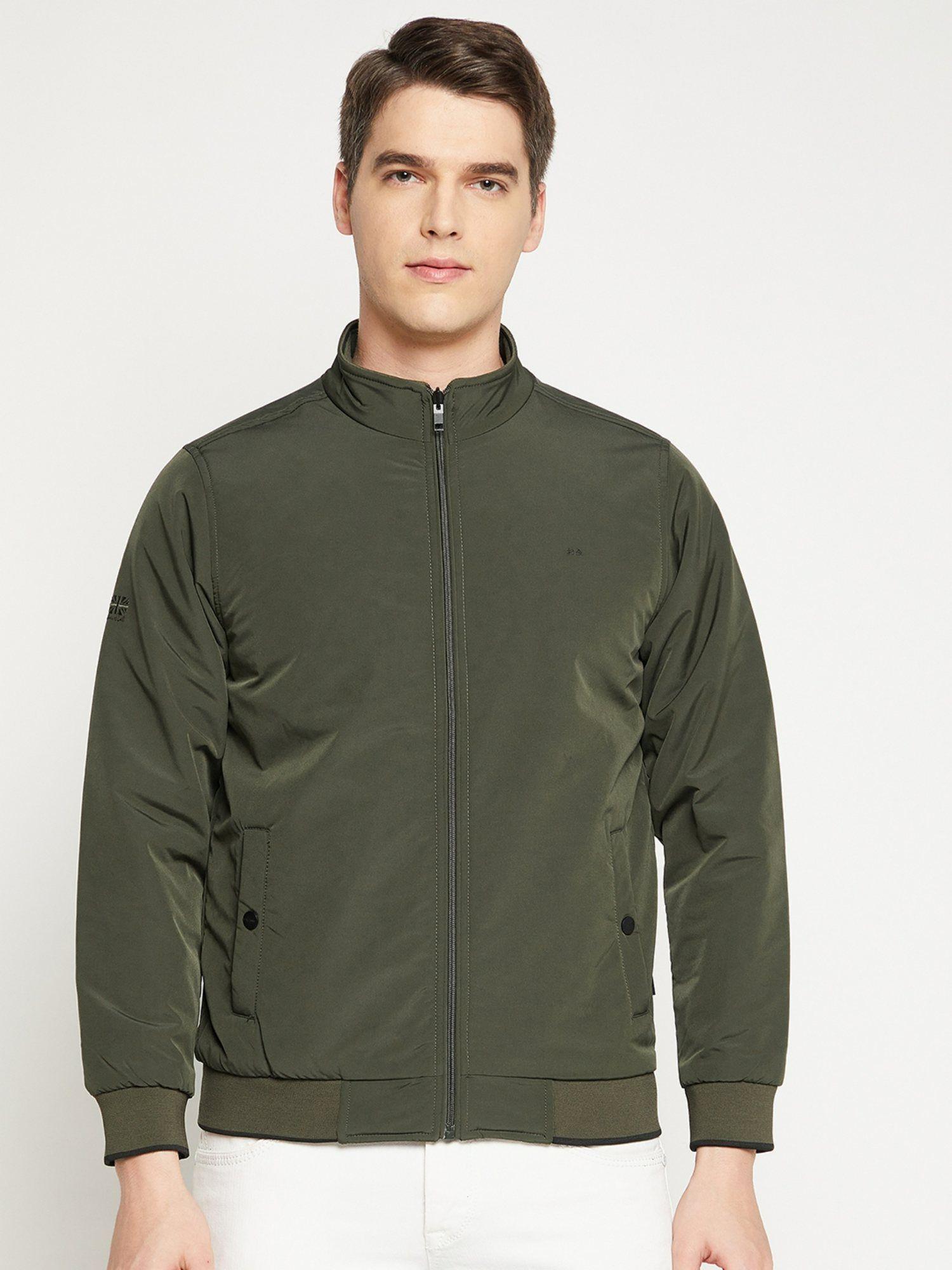 men olive green & grey camouflage reversible bomber jacket