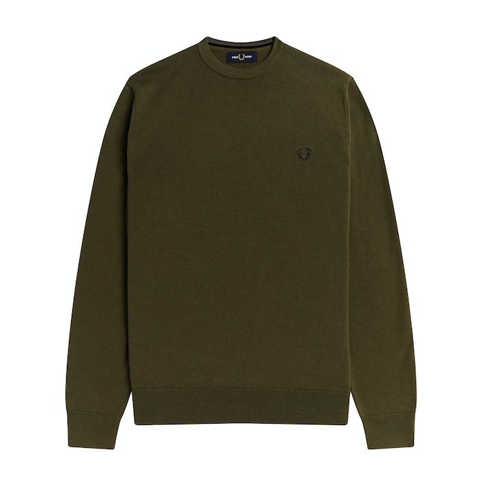 men olive green solid logo sweater