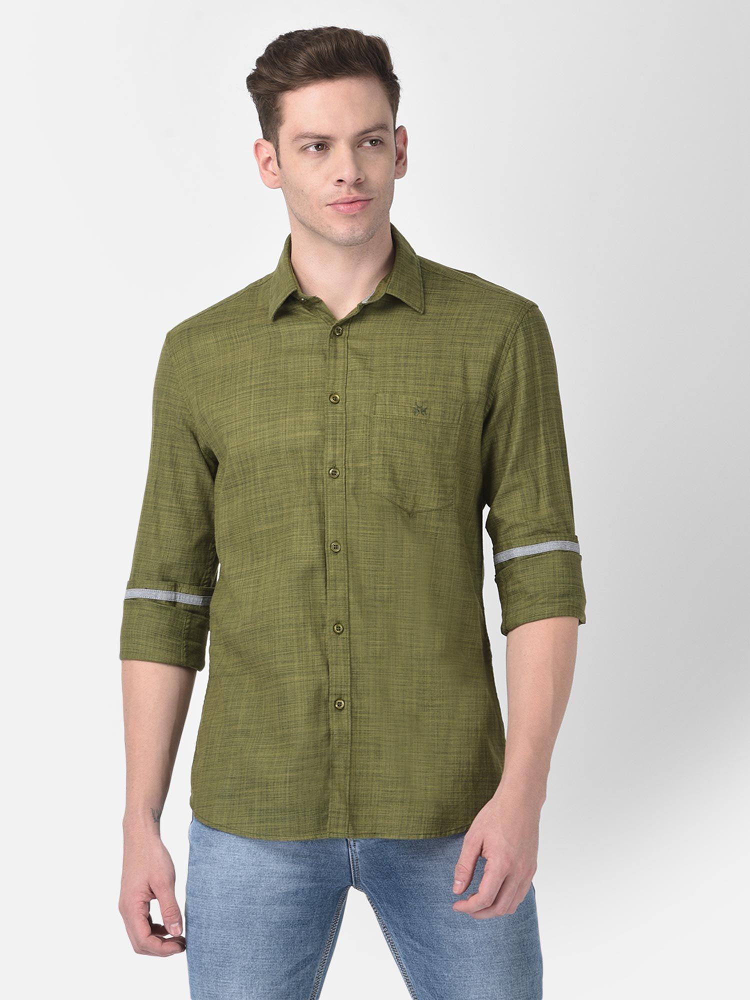 men olive green solid shirt