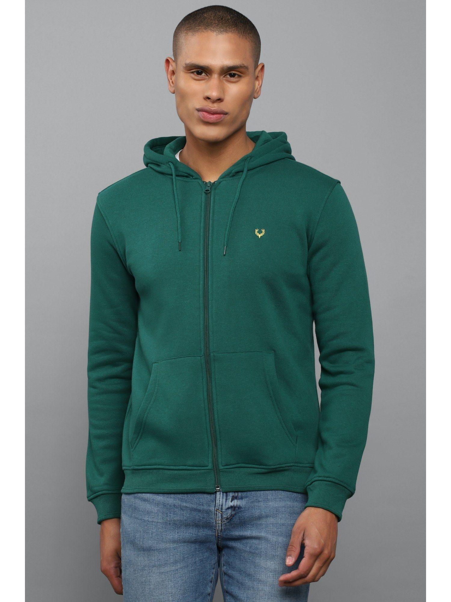 men olive hooded neck full sleeves casual sweatshirt