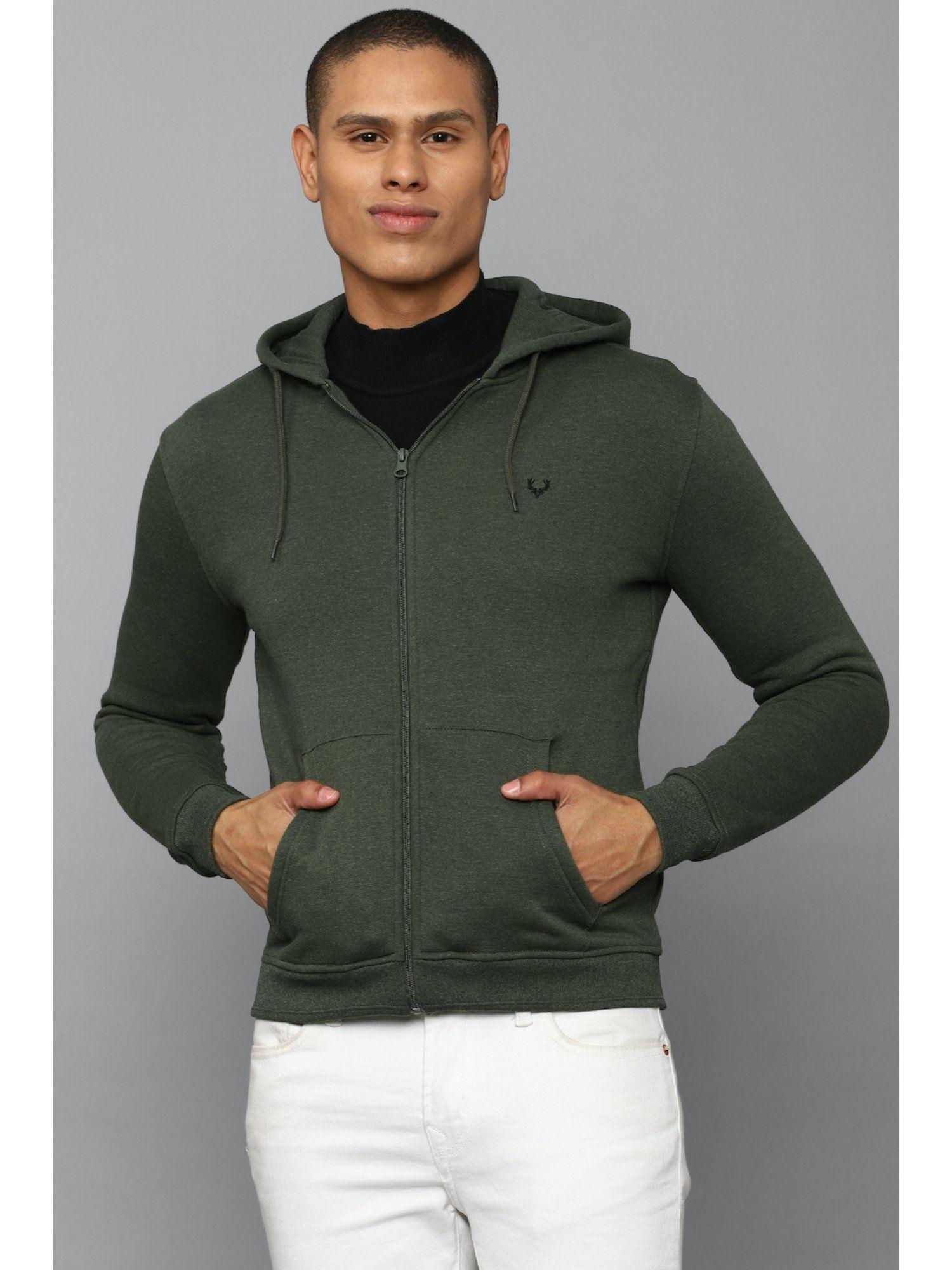 men olive hooded neck full sleeves casual sweatshirt