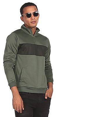 men olive long sleeve high neck sweatshirt