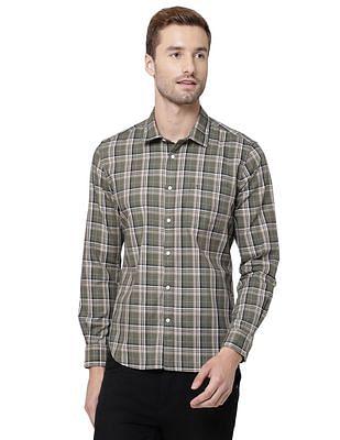 men olive modern fit check casual shirt