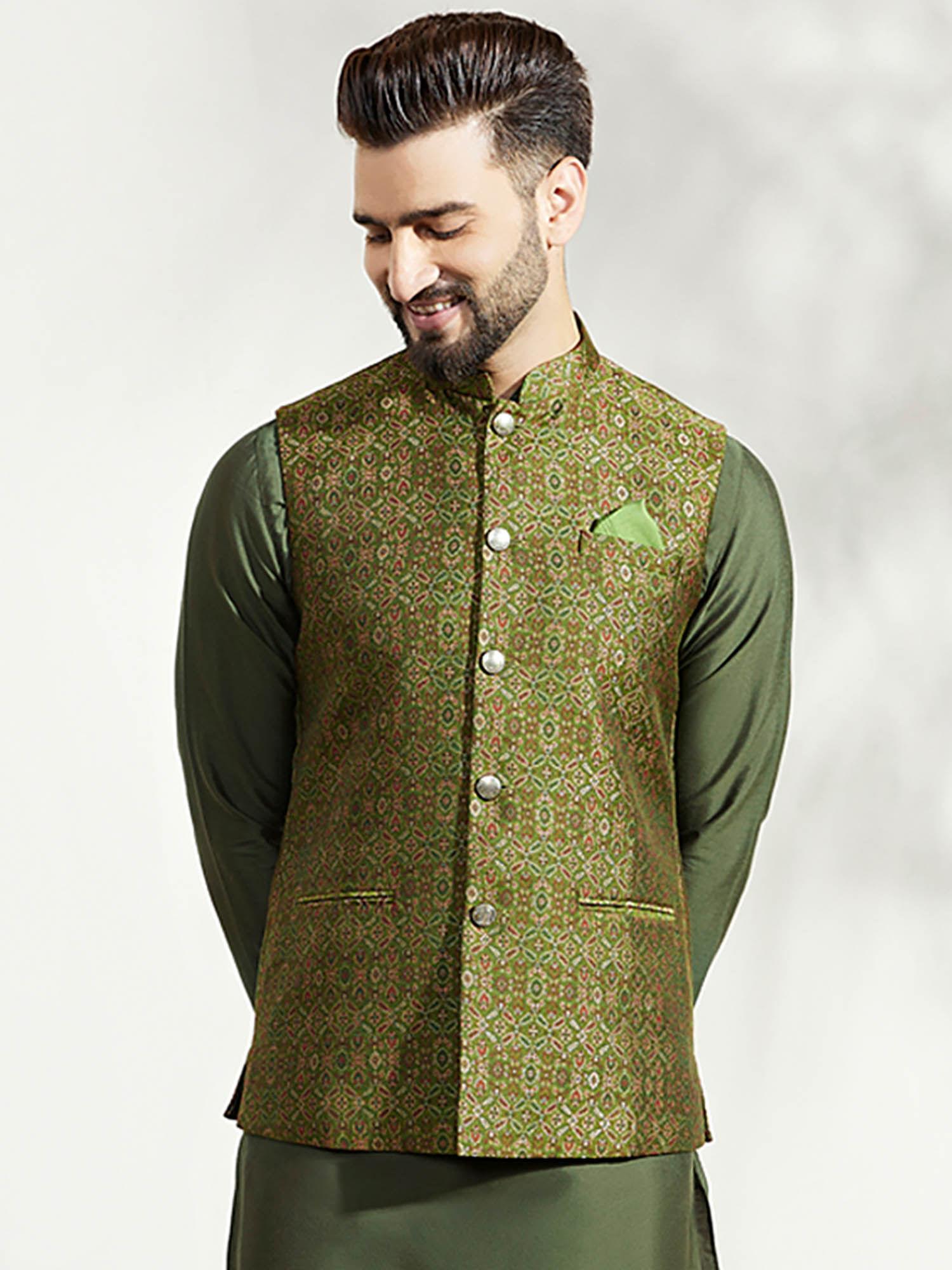 men olive nehru jacket