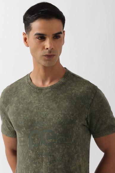 men olive print crew neck round neck t-shirts