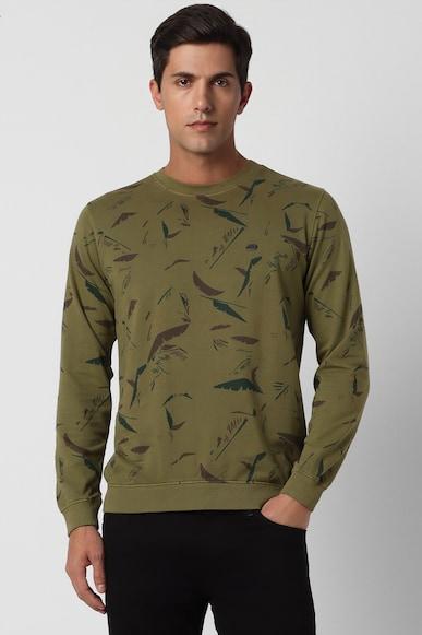 men olive print crew neck sweatshirt