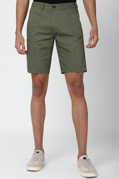 men olive print regular fit casual shorts