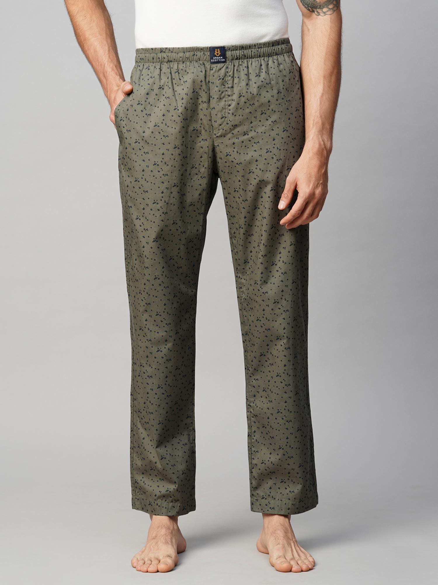 men olive printed regular fit cotton pyjama