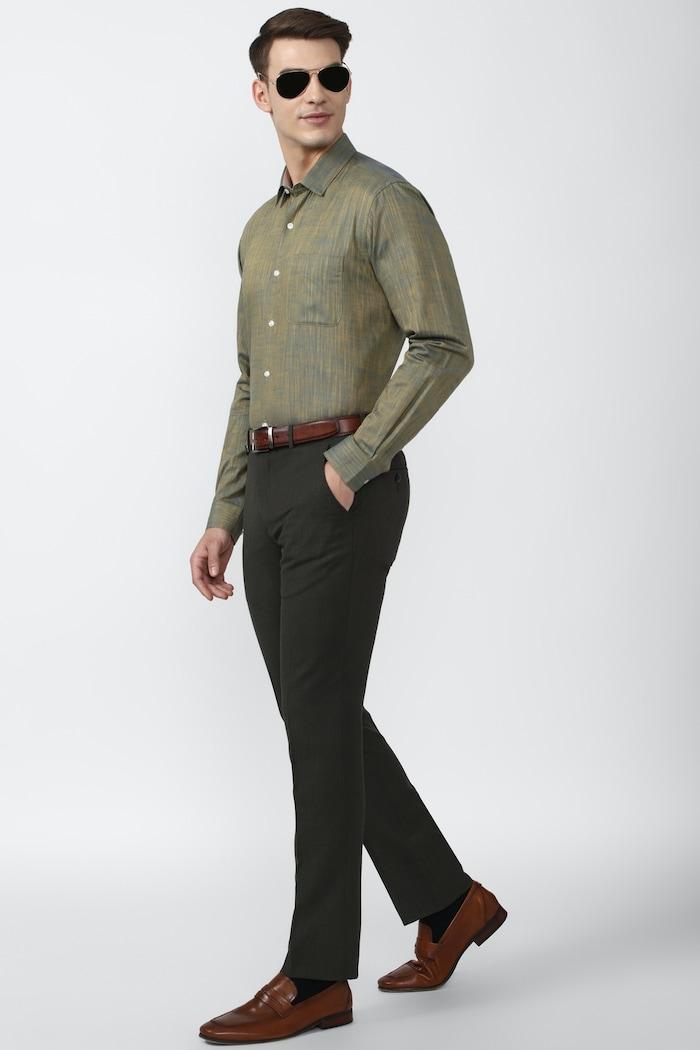 men olive regular fit formal shirts