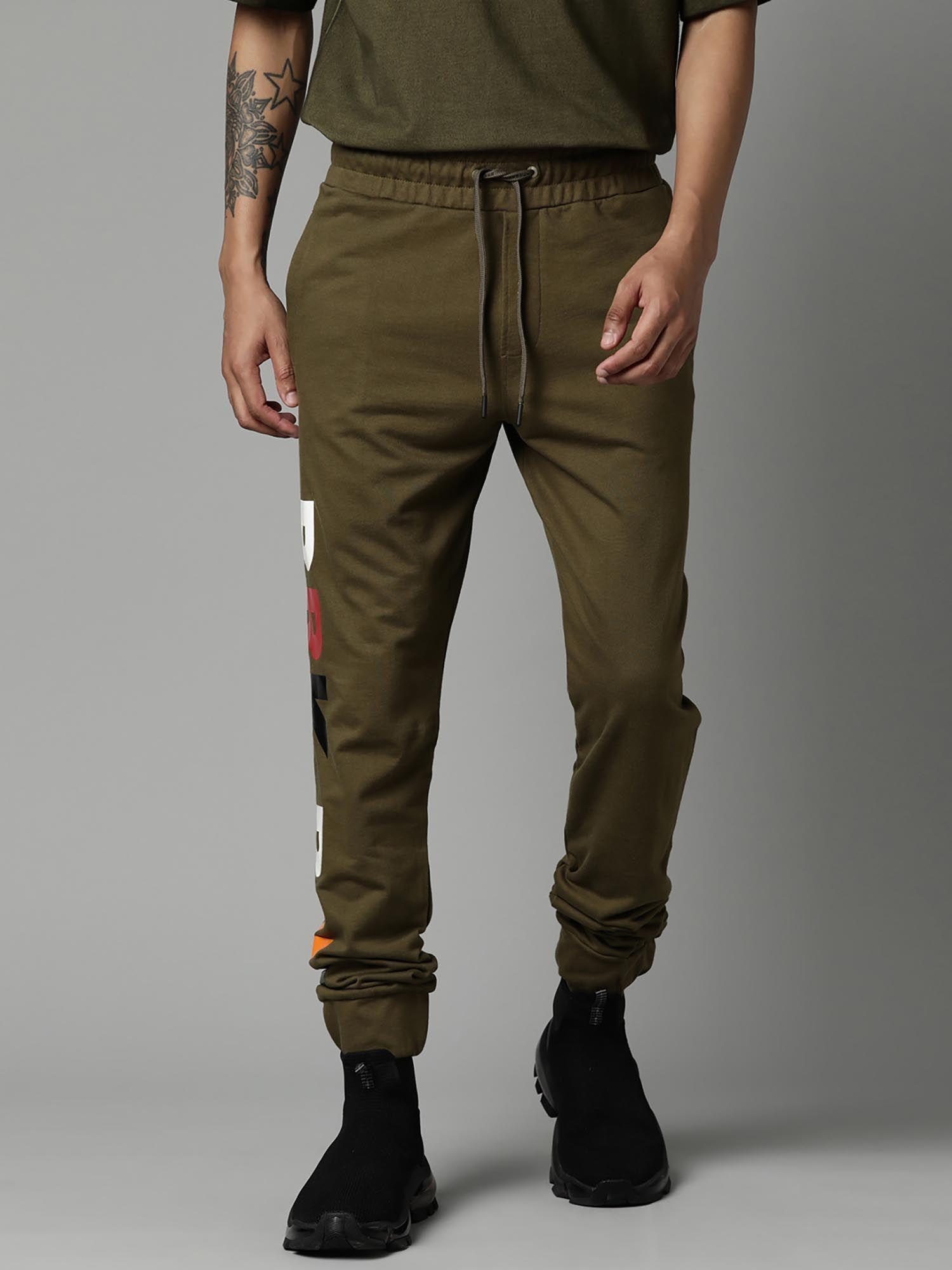 men olive regular fit printed knitted joggers