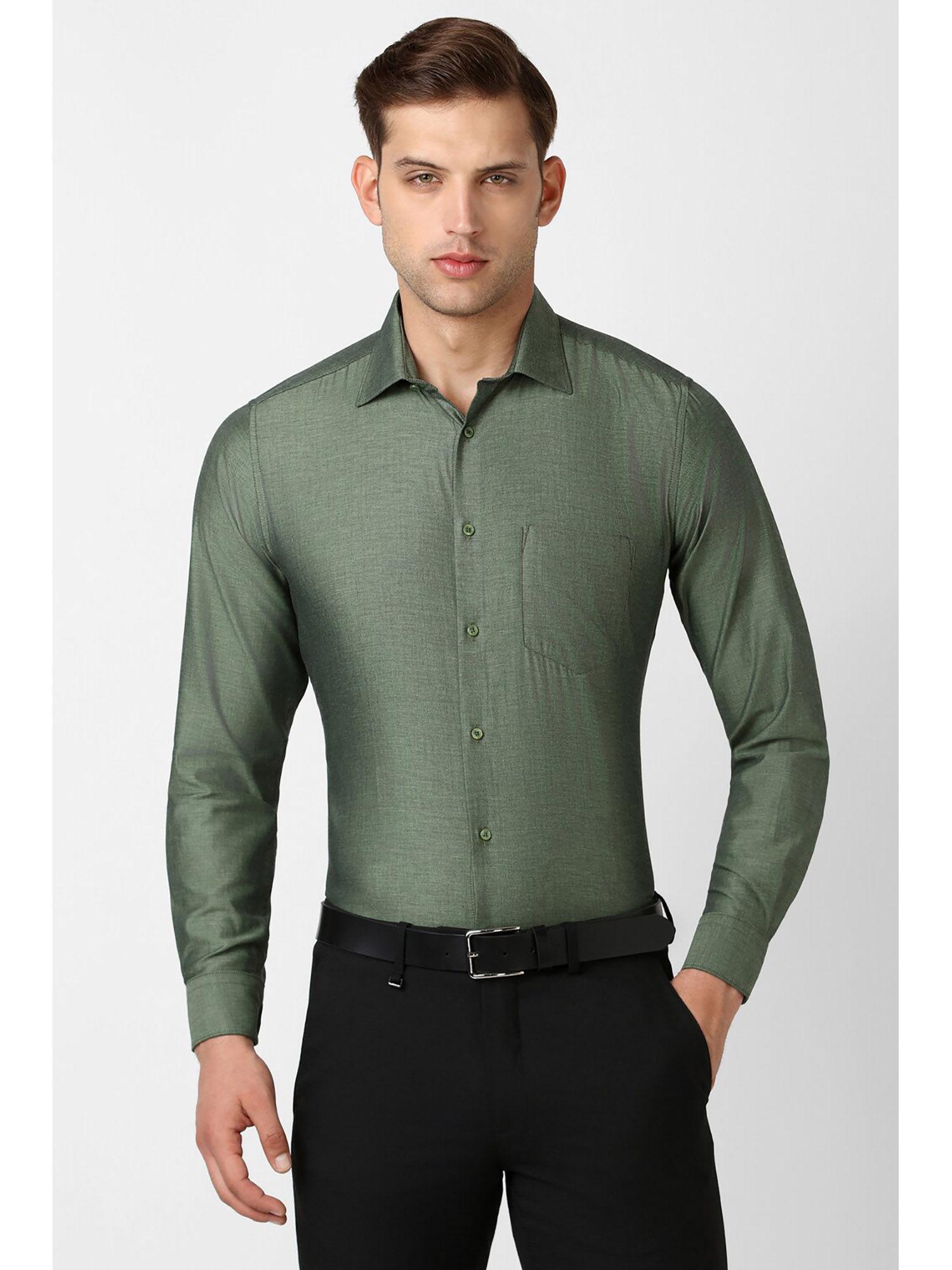 men olive regular fit textured full sleeves formal shirt