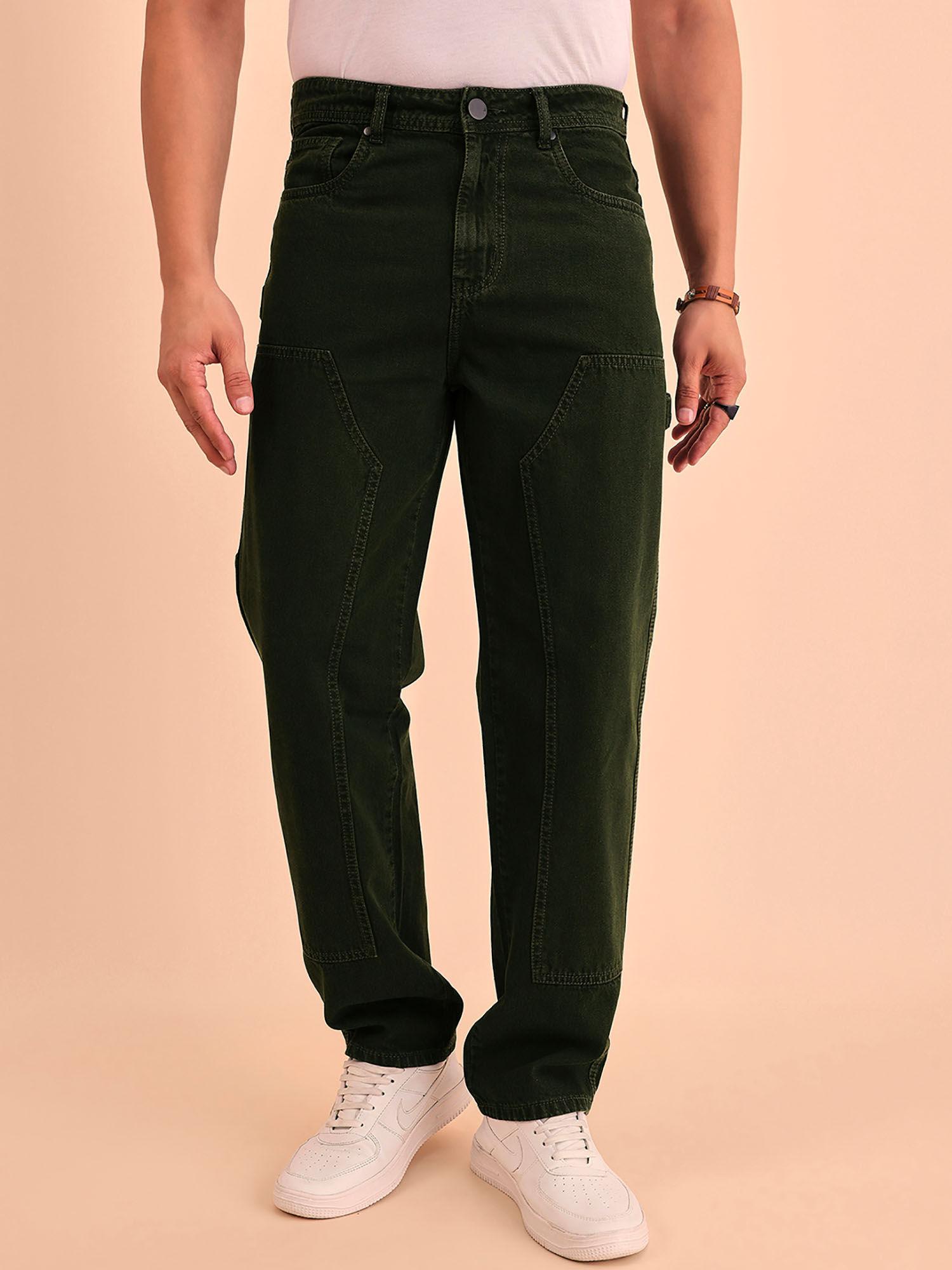 men olive relaxed fit mid rise carpenter jeans