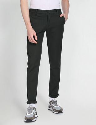 men olive slim fit casual trousers