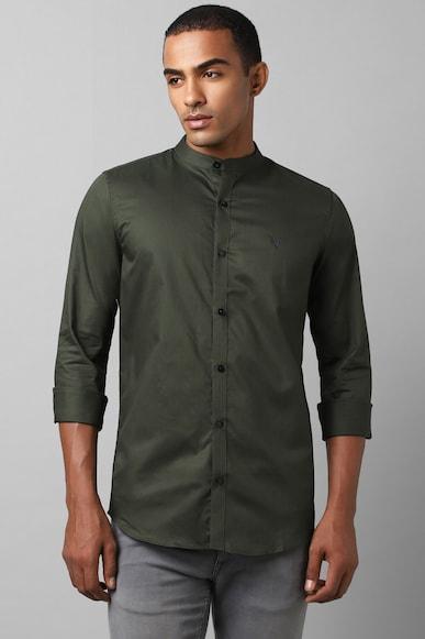 men olive slim fit textured full sleeves casual shirts