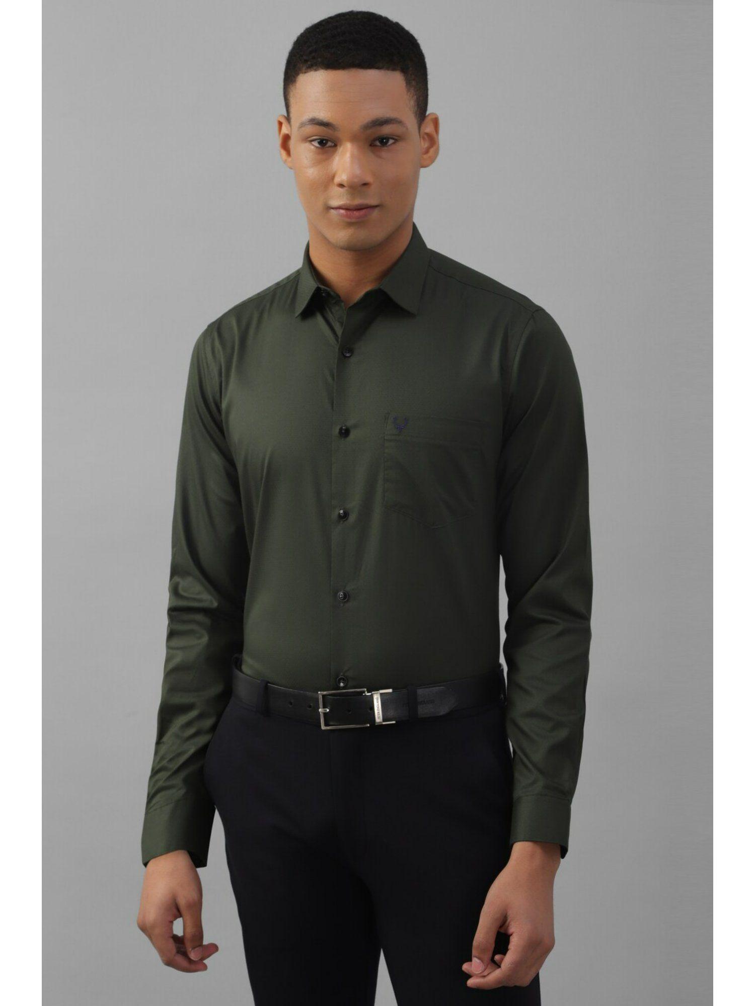 men olive slim fit textured full sleeves formal shirt