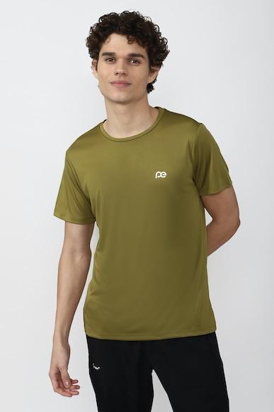 men olive solid crew neck round neck t-shirts