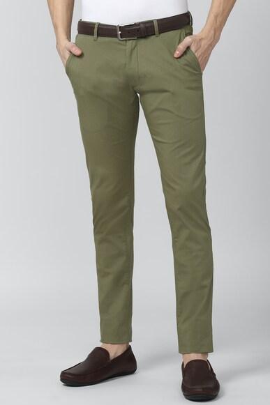 men olive solid low skinny casual trousers