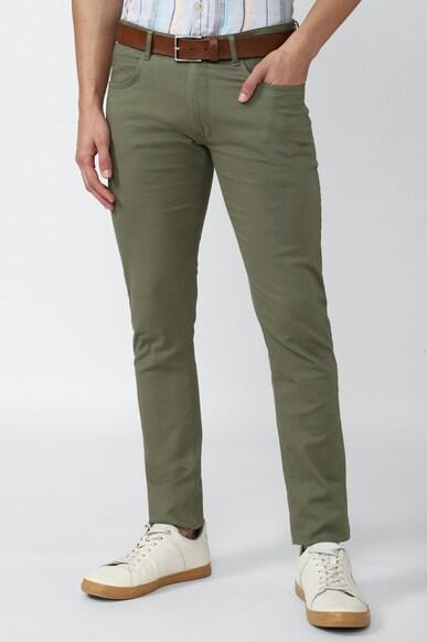 men olive solid low skinny fit casual trousers