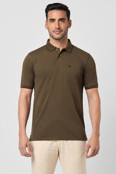 men olive solid polo neck polo t-shirts