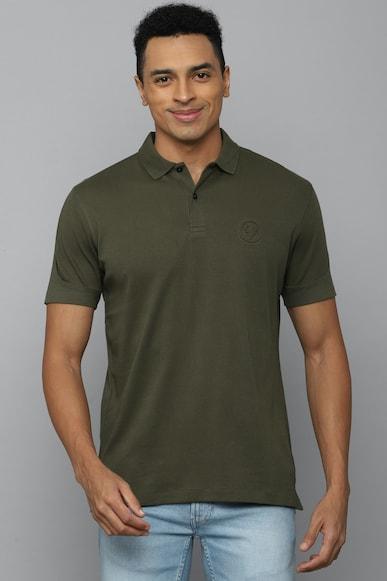 men olive solid polo neck t-shirt