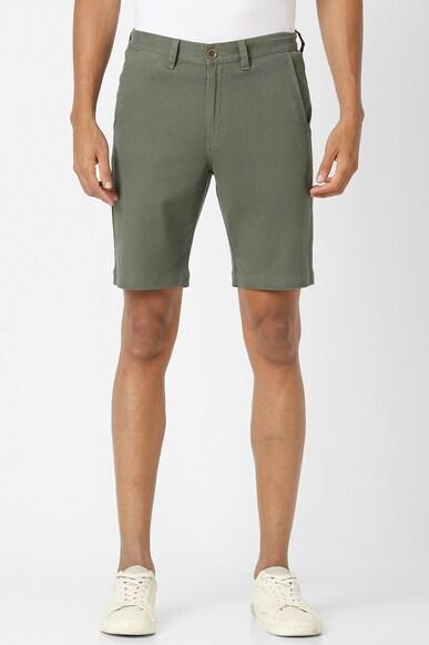 men olive solid regular fit casual shorts