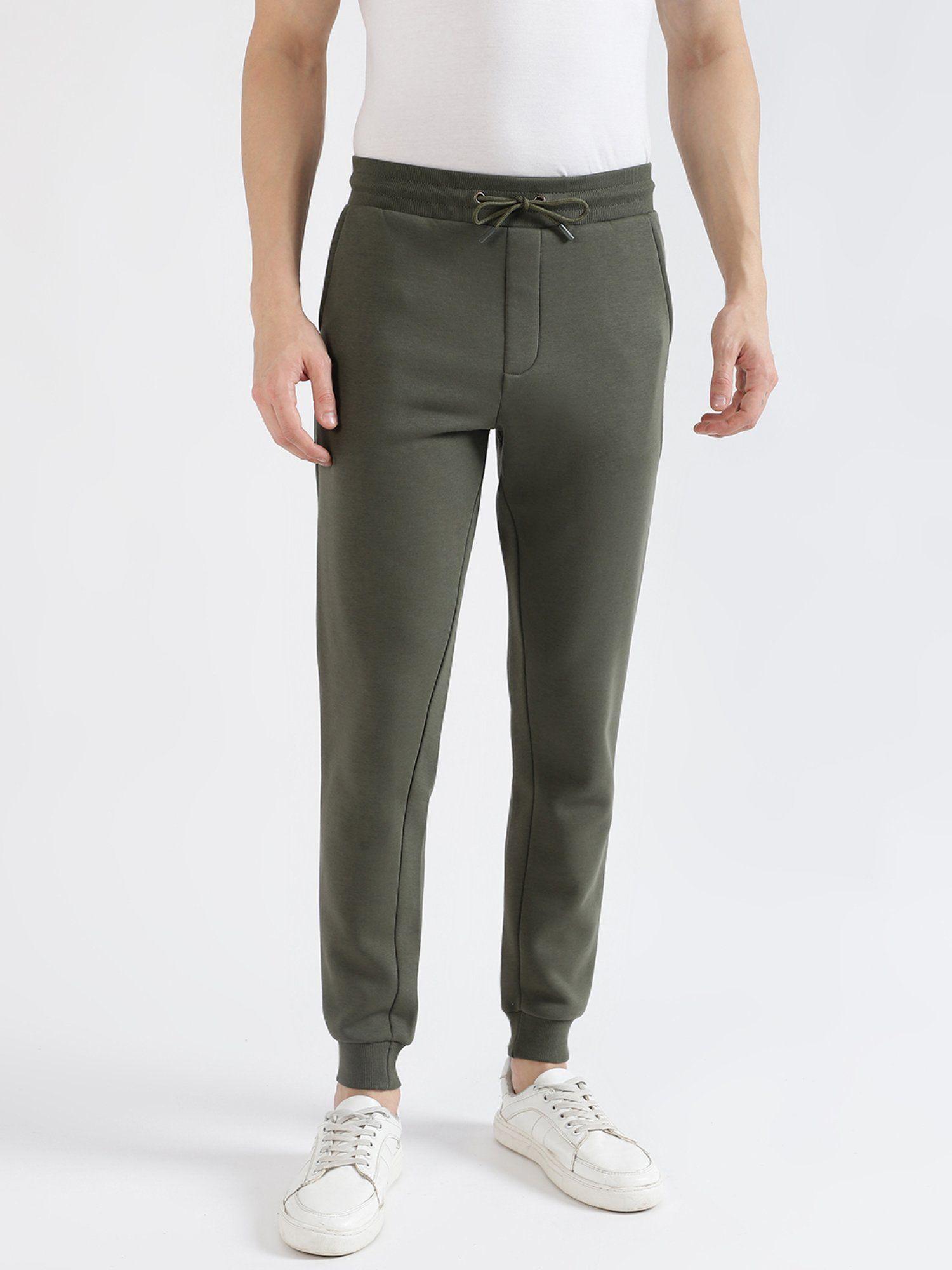 men olive solid regular fit sweatpant