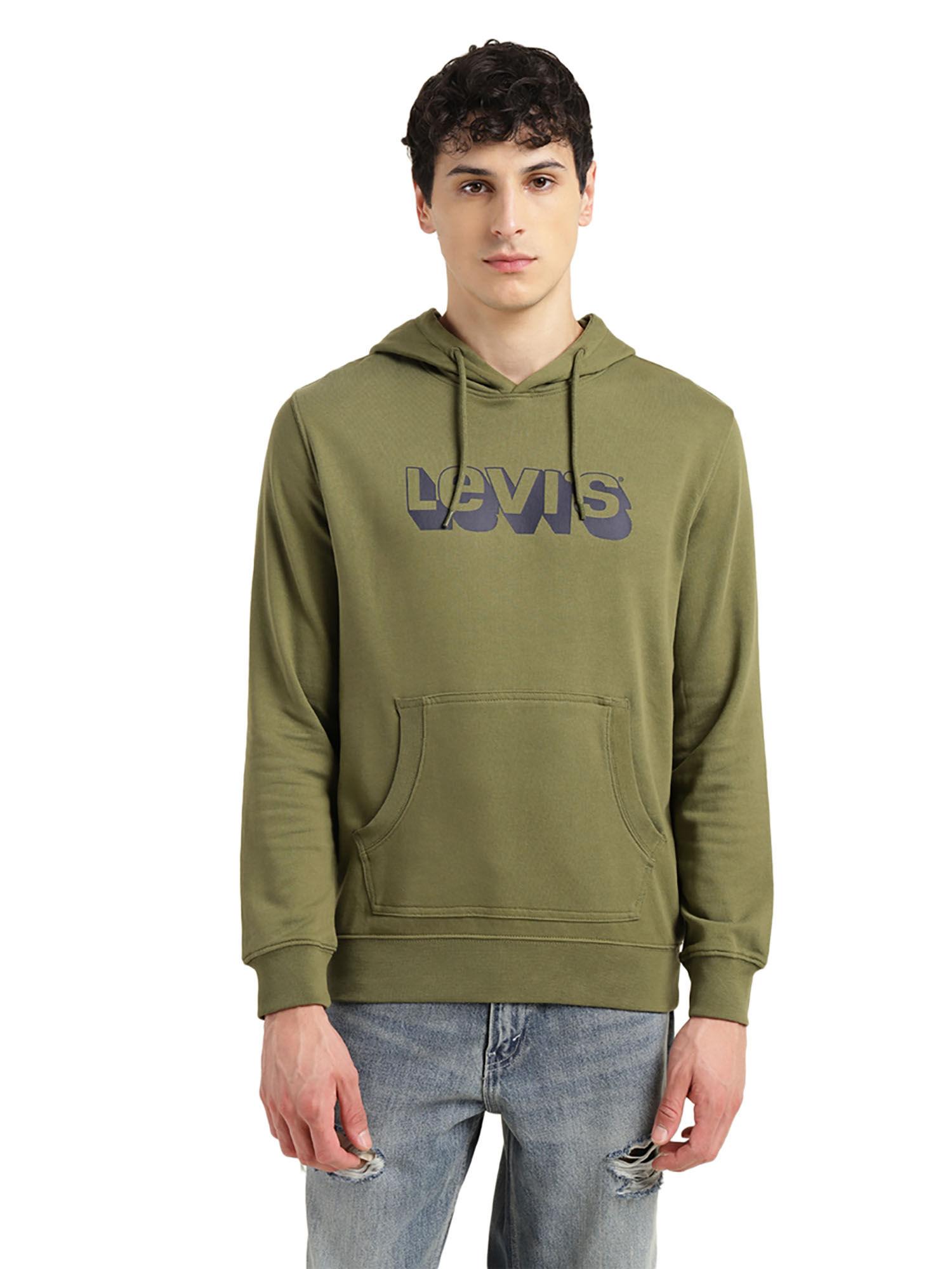 men olive solid regular fit sweatshirt