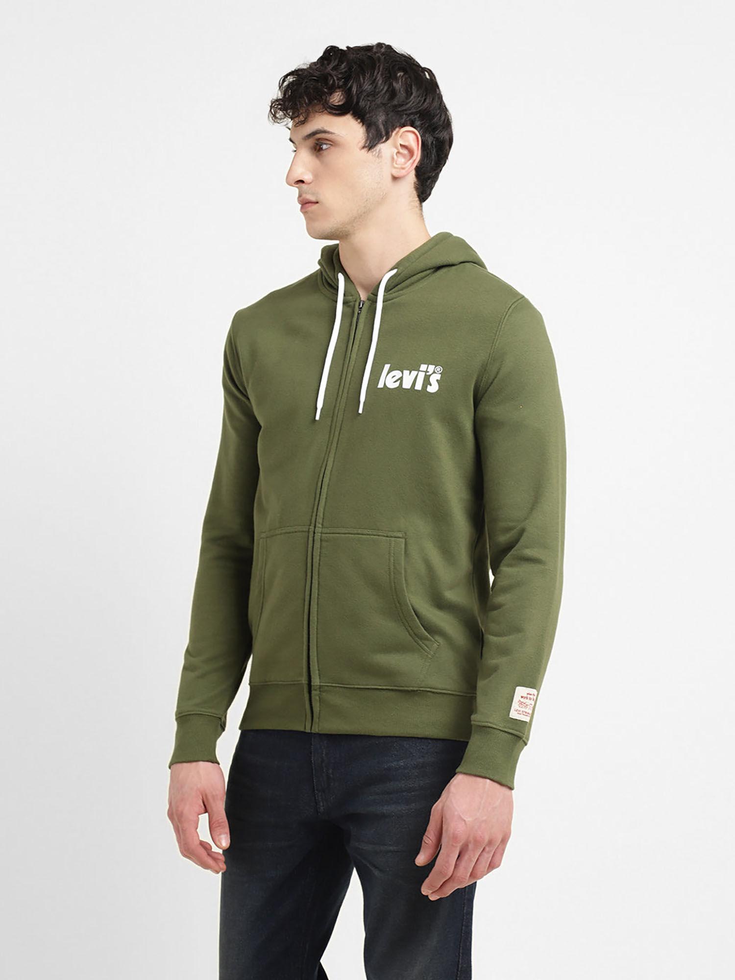 men olive solid regular fit sweatshirt