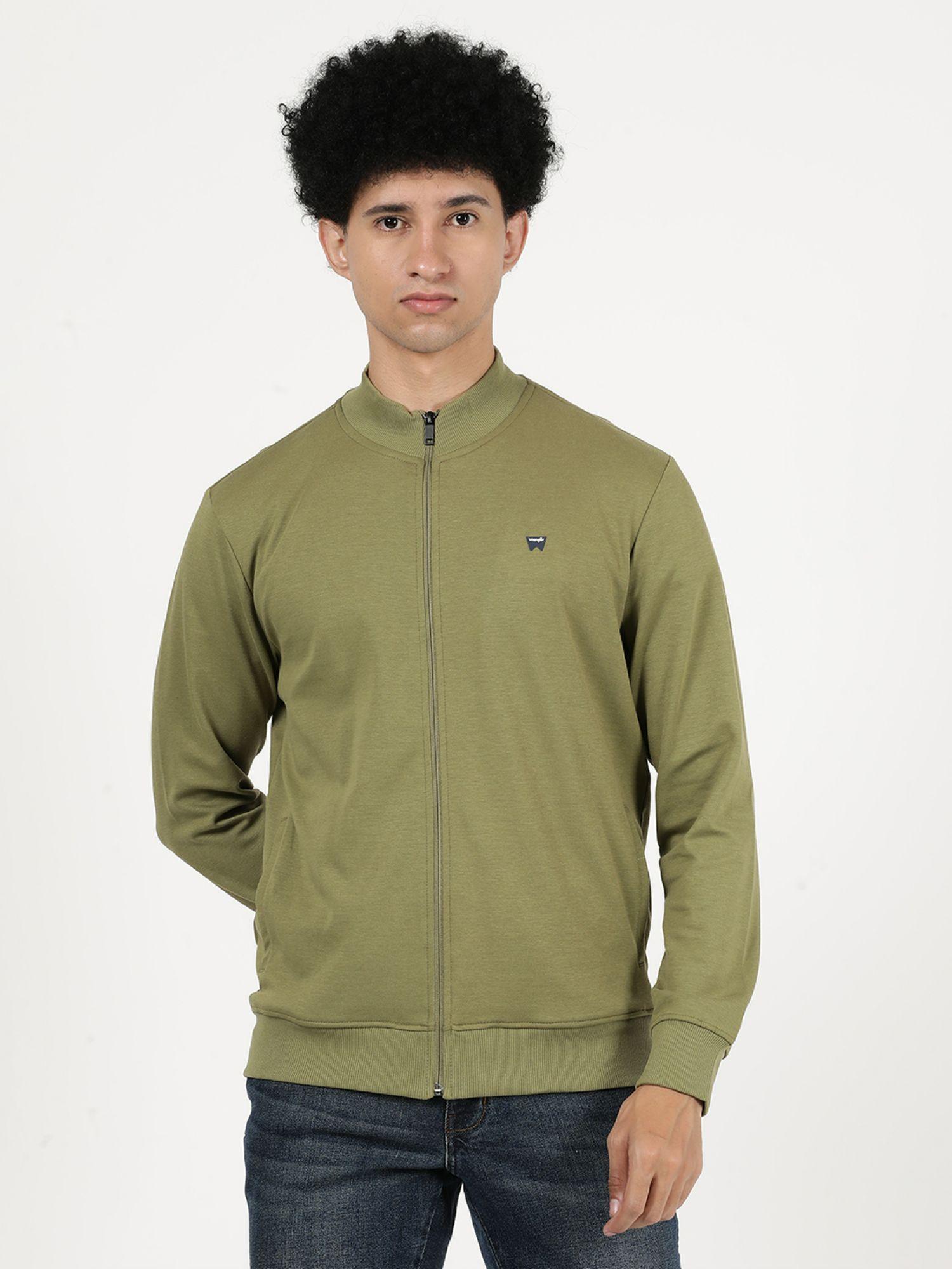 men olive solid sweatshirt (regular)