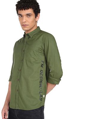 men olive spread collar solid casual shirt