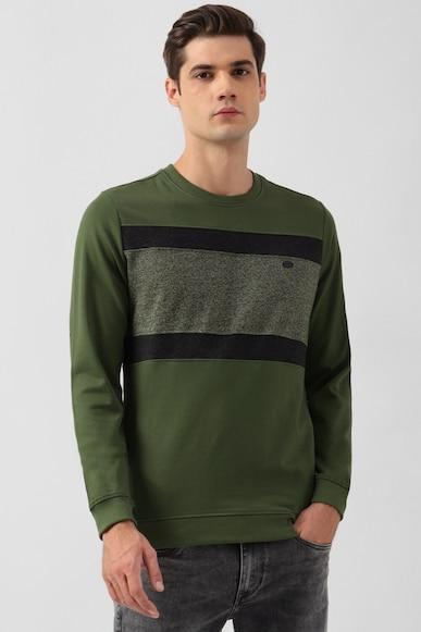 men olive stripe crew neck sweatshirt