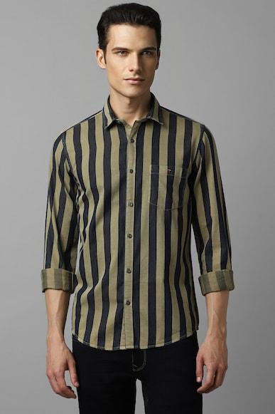 men olive super slim fit stripe full sleeves casual shirt