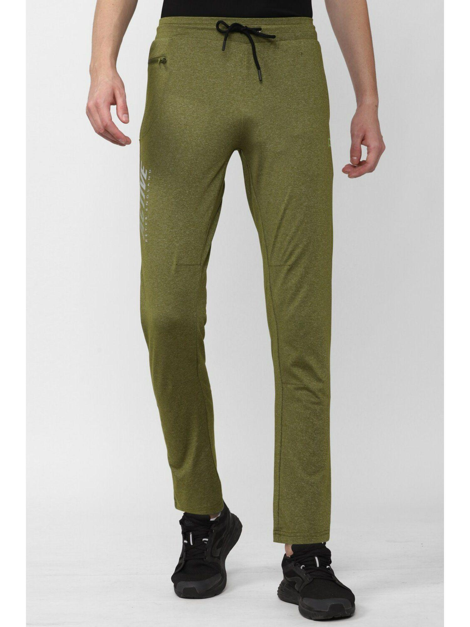 men olive textured casual track pants