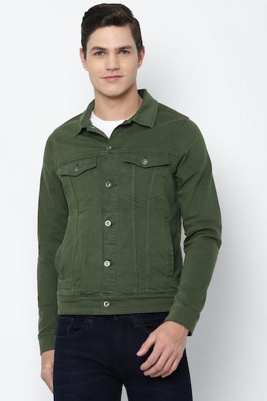 men olive textured full sleeves casual jacket