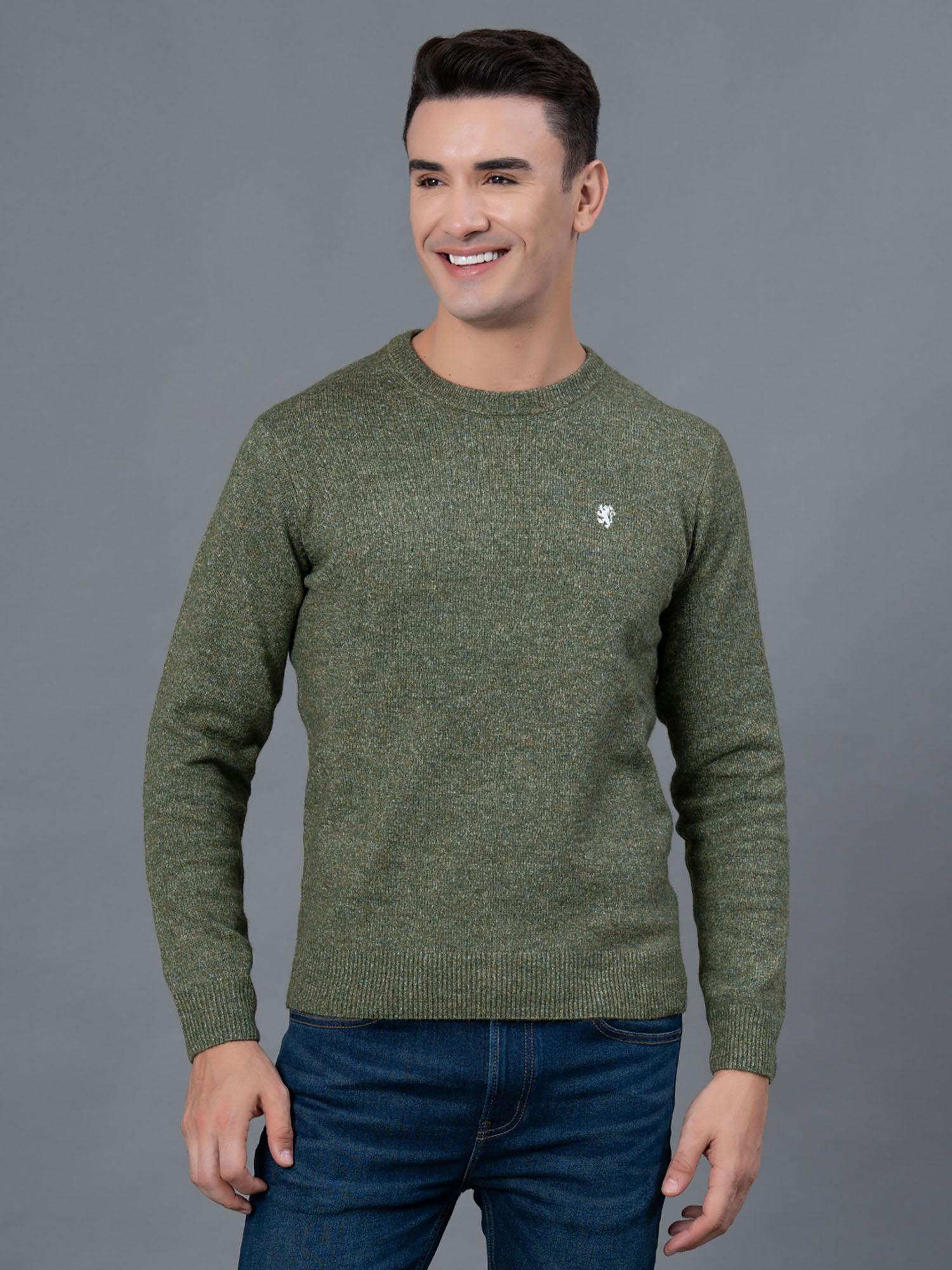 men olive textured poly acrylic spandex sweater