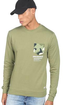 men olive typographic print patch pocket sweatshirt