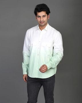 men ombre-dyed regular fit shirt with flap pockets