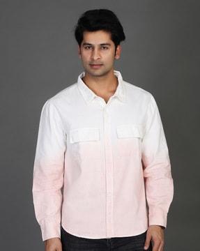 men ombre-dyed regular fit shirt with flap pockets