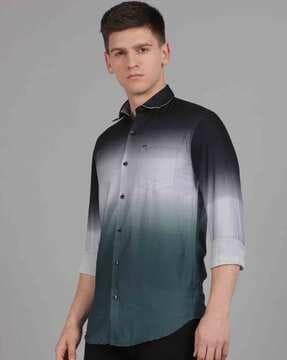 men ombre-print regular fit shirt with patch pocket