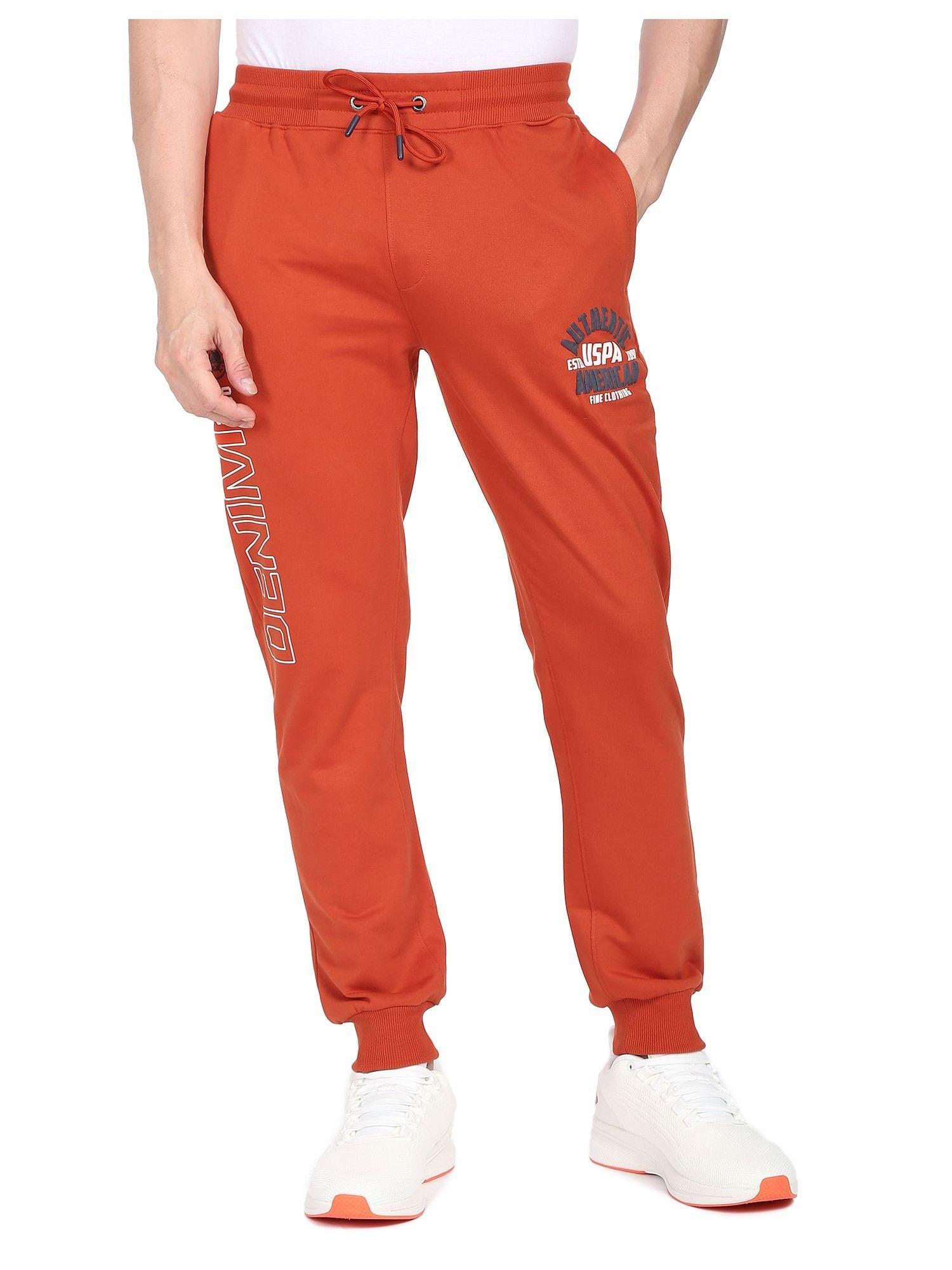 men orange brand print elasticised waist joggers