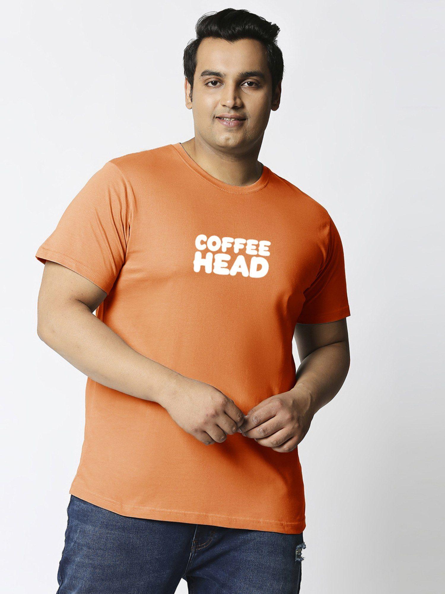 men orange coffee head graphic printed oversized plus size t shirt