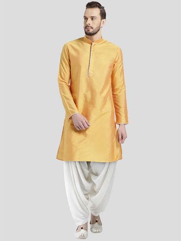 men orange cotton kurta