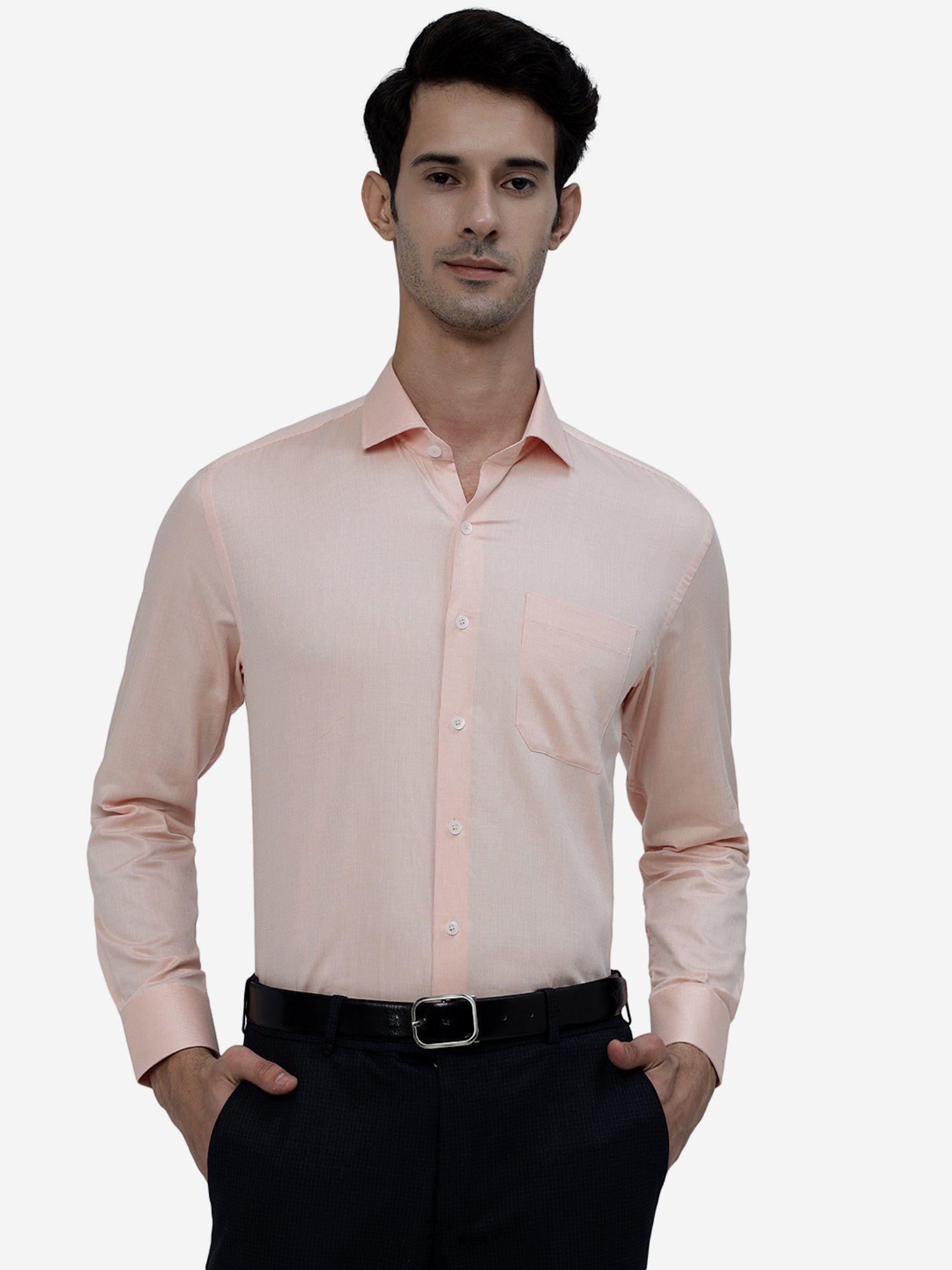 men orange cotton regular fit solid formal shirt