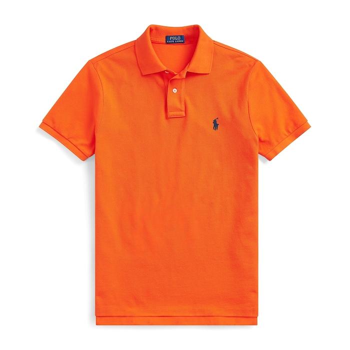 men orange custom slim fit mesh polo