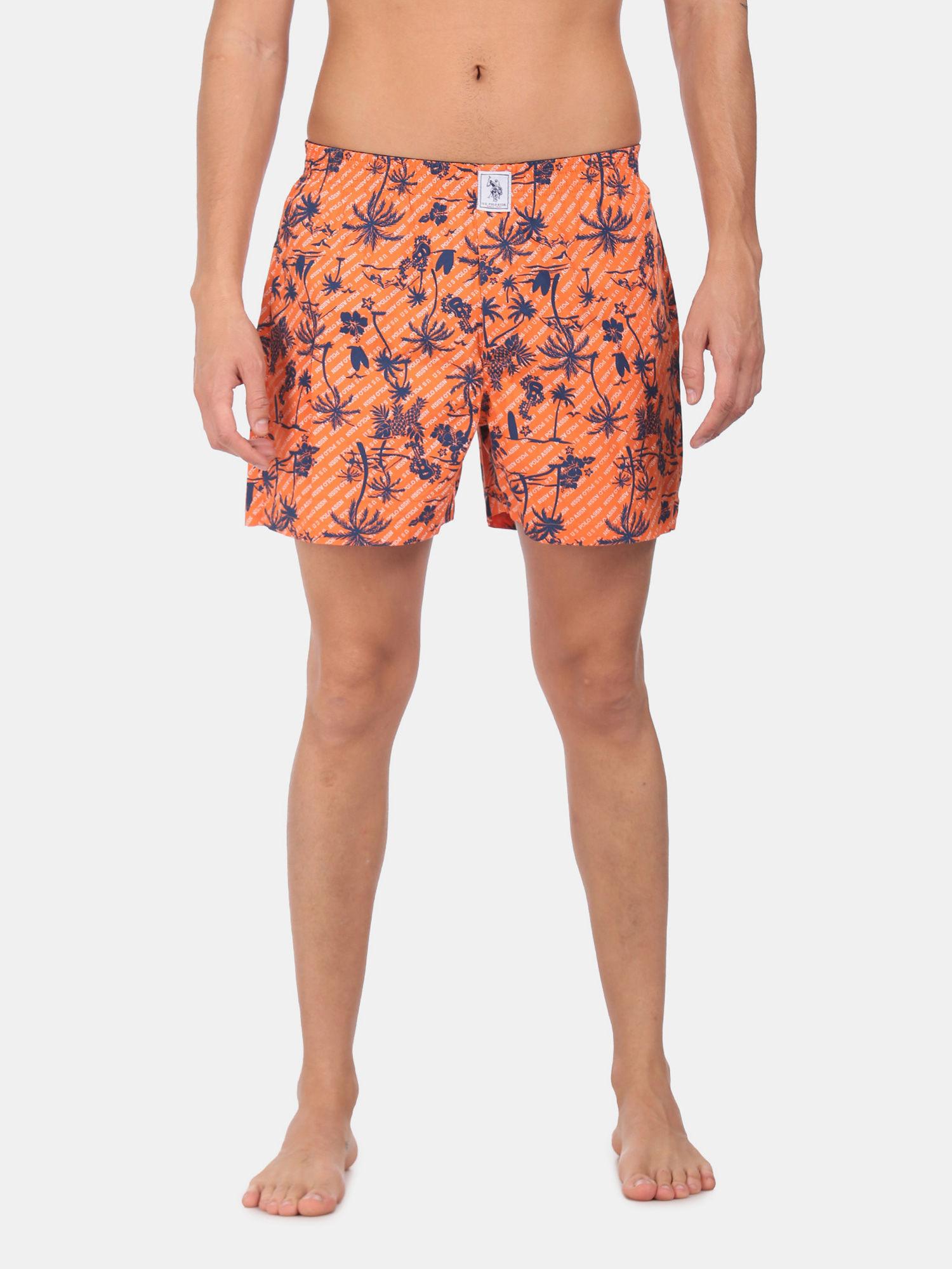 men orange elasticized waist tropical print boxers