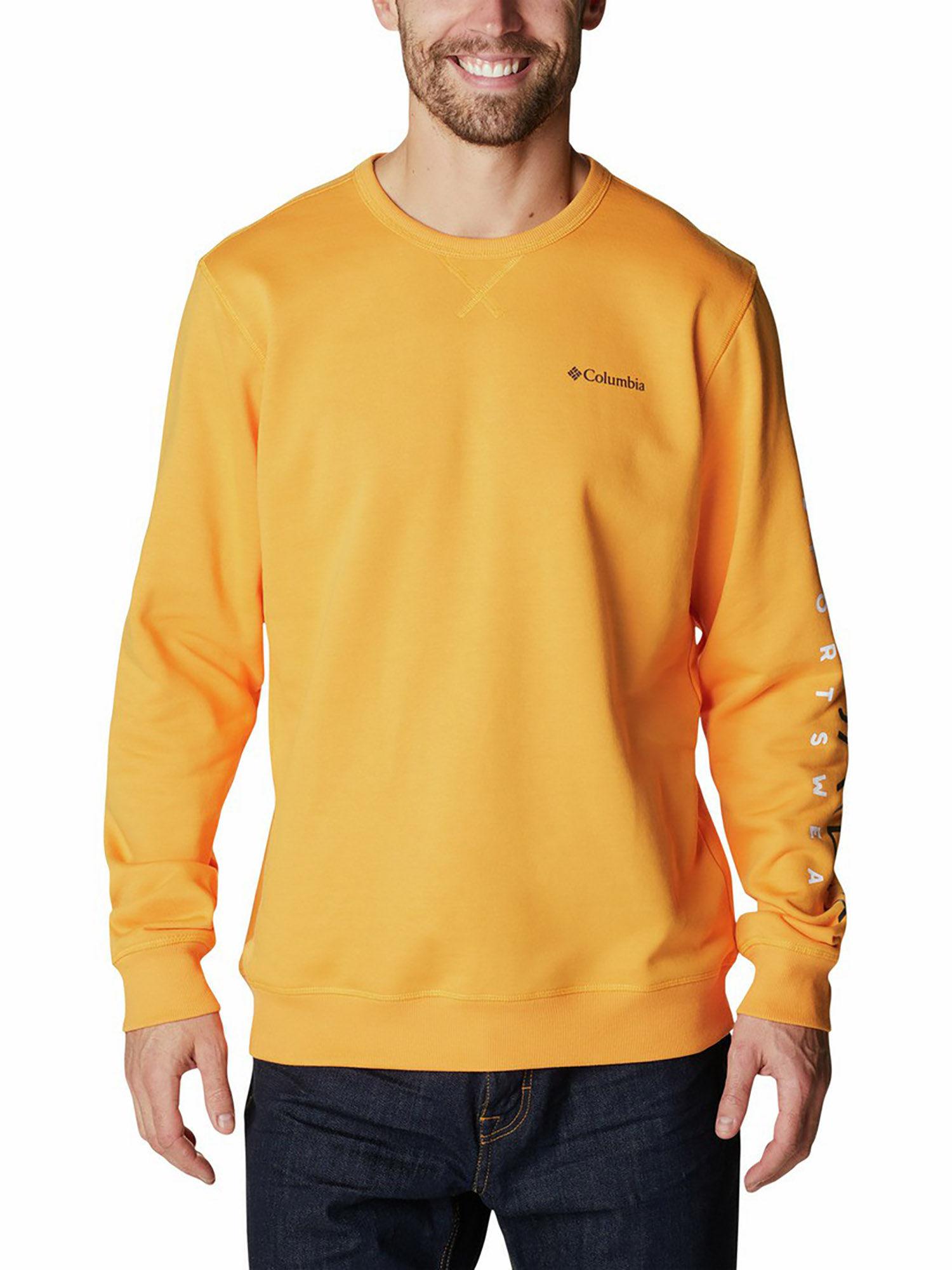 men orange full sleeve fleece crew